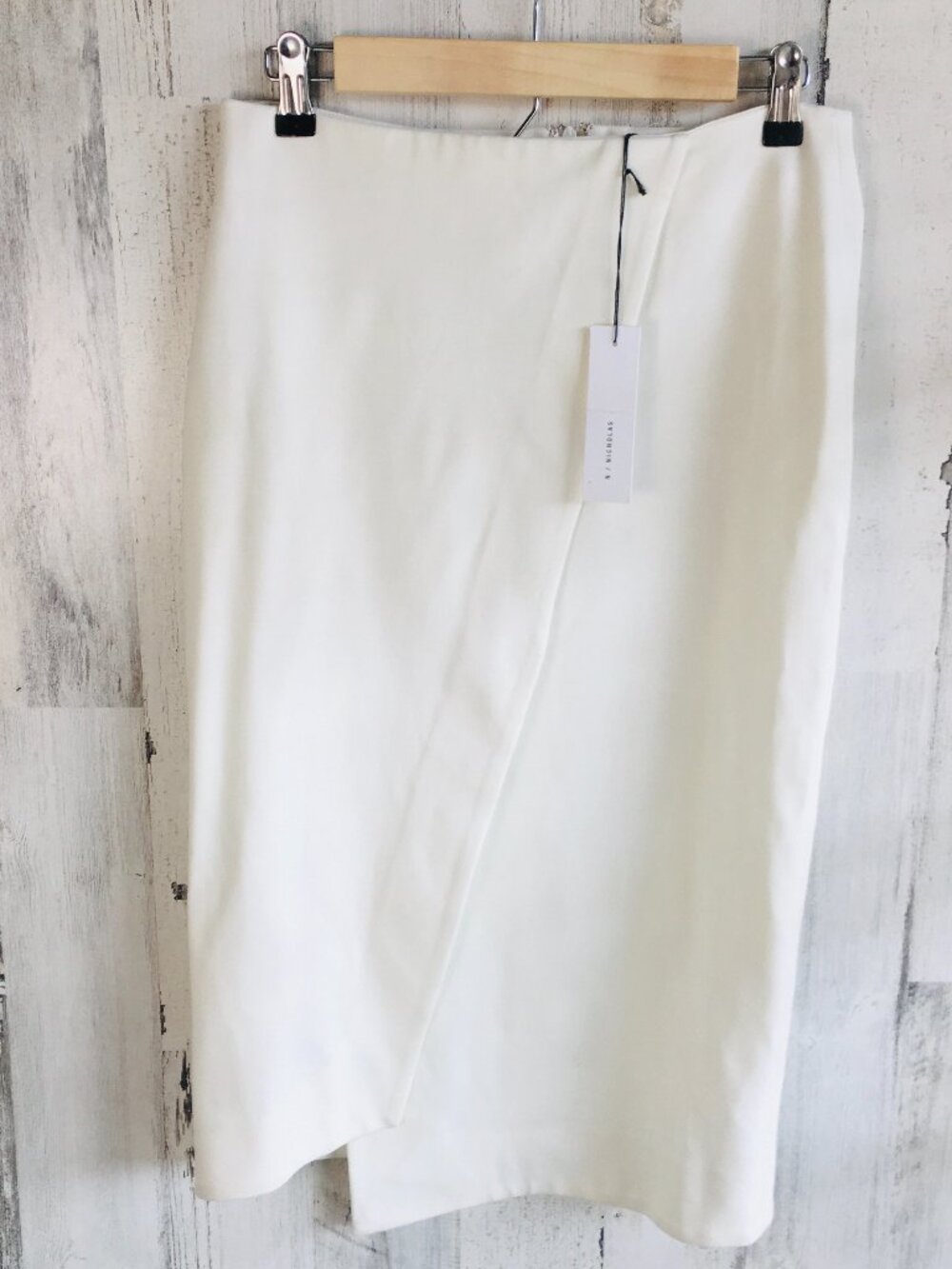 NWT $228 N Nicholas Ponti Knit Pencil Skirt Wrap Asymmetrical Party Bridal 6 S S